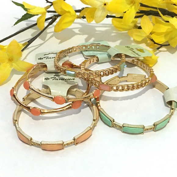 Tamina by Stella Jewelry - Set of 6 Pretty Pastel & Gold Bangle Bracelets